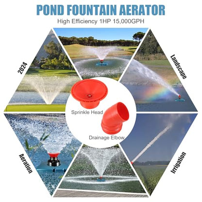 Goldlife Pond Fountain Aerator F1 1HP 750W 15000GPH Floating Fountains Pump | 110V, Red Auto Powerful Aerating Fountain Pump For Small/Large Pond Lake, Eye-Catching Water Spary, Boosts Oxygen - color: Red a