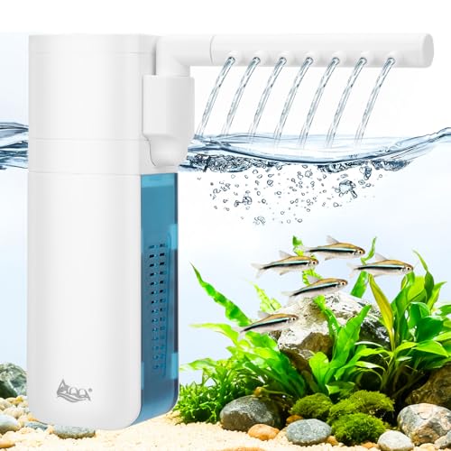 AQQA Aquarium Filter, 3W, 5-10 Gallon Tank | 79GPH Internal, Dual Water Outlet & Aeration, Crystal Clear Water, Submersible Pump & Filter System