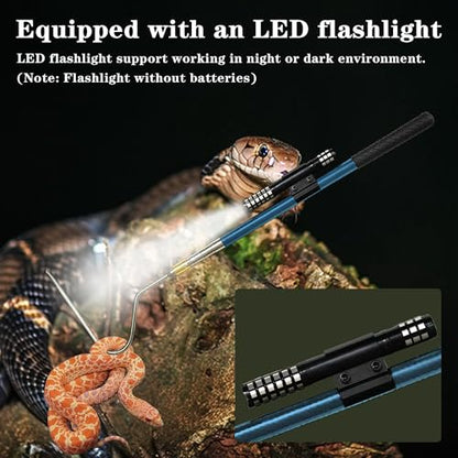 64 inch Snake Hook, Professional Reptile Catcher Handling Tool, Stainless Steel Retractable Pole | Pick-up Handling Tool Kit, For Catching Snakes, For Controlling Snakes, For Moving Snakes - color: BLUE