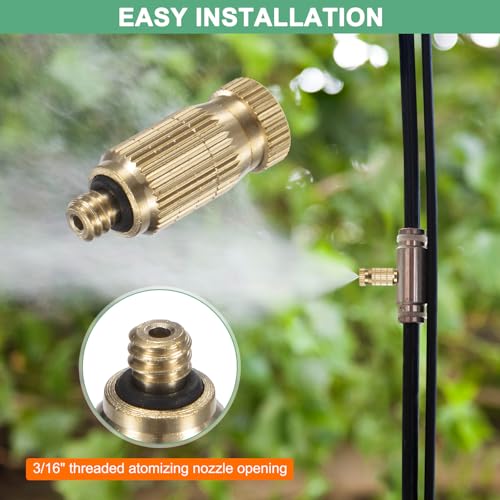 M METERXITY 20-Pack Brass Misting Nozzles, 0.024"/0.6mm Orifice Mister Nozzles Brass, High Pressure Spray Misting Nozzle Head for Outdoor Cooling System/Greenhouse/Landscaping [10/24 UNC] - size: 0.6mm