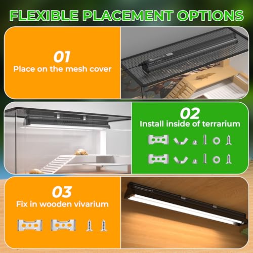 22’’ 24W T5 UVB Reptile Light Combo Kit Switchable UVB 5.0, 10.0 | for Tropical & Desert Reptiles, Reptile Lamp Terrarium Hood UVB Light for Bearded Dragon, Lizards, Snake, Chameleon, Turtle
