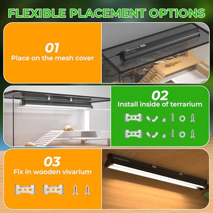22’’ 24W T5 UVB Reptile Light Combo Kit Switchable UVB 5.0, 10.0 | for Tropical & Desert Reptiles, Reptile Lamp Terrarium Hood UVB Light for Bearded Dragon, Lizards, Snake, Chameleon, Turtle