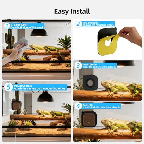 5MP Aquarium & Terrarium & Fish Tank Camera, Time Lapse WiFi Reptile Camera | 120° Anti-Glare Wide Angle Lens, Walnut Wood Case, Motion Detection, Video Playback, Easy Magnetic Mount for Pet Monitoring