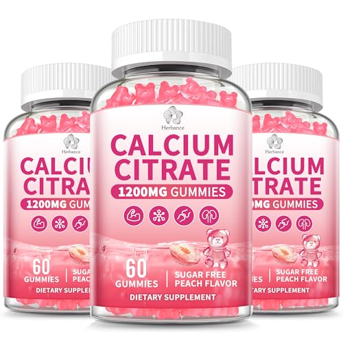 (3 Pack) Calcium Citrate Gummies 1200 mg for Adults, High Absorption Calcium Supplement for Women & Men, Sugar Free, Non-GMO, Gluten Free, Supports Muscle & Immune - Natural Peach Flavor - size: 60 Count (Pack of 3)