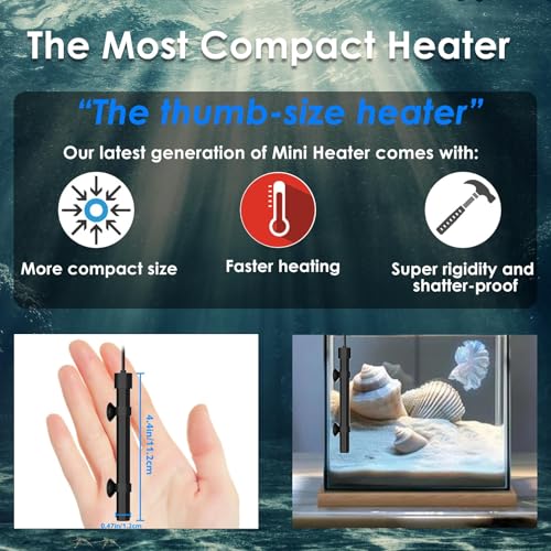 Aquarium Heater 50W Super Small Fish Tank Heater with Digital Display Thermostat, Alumina Ceramic Betta Tank Heater Turtle Heater for 5-10 Gallon Tanks - size: For Aquariums ≤ 10 Gal