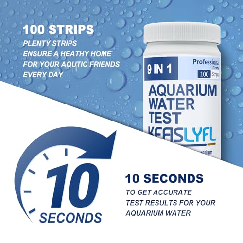 Aquarium Test Strips,100 Strips 9 in1 Saltwater and Freshwater Aquarium Test Kit for Aquarium,Pond and Fish tank,Testing Carbonate,Alkalinity,pH,Hardness,Free Chlorine,Nitrate,Nitrite,copper and Iron.
