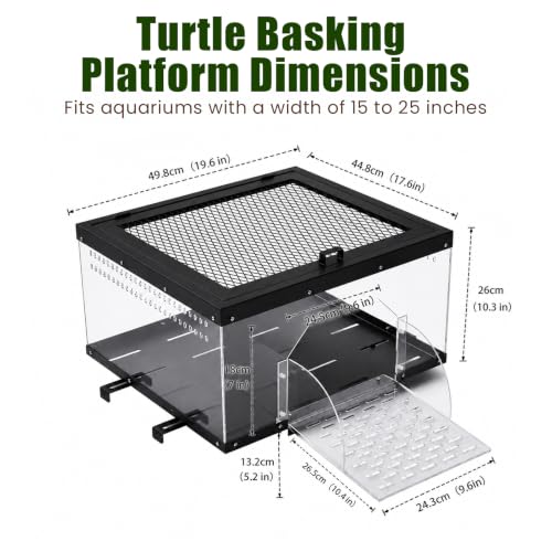 Extra Large Turtle Basking Platform for Aquatic Turtles with Turtle Brush | Stainless Steel Turtle Dock with Non-Slip Acrylic Ramp, Flip-Open Lid ,Escape-Proof, Fits 15-25" Wide Aquariums Tank
