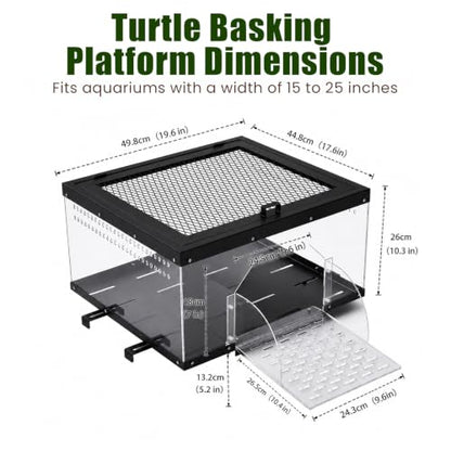 Extra Large Turtle Basking Platform for Aquatic Turtles with Turtle Brush | Stainless Steel Turtle Dock with Non-Slip Acrylic Ramp, Flip-Open Lid ,Escape-Proof, Fits 15-25" Wide Aquariums Tank