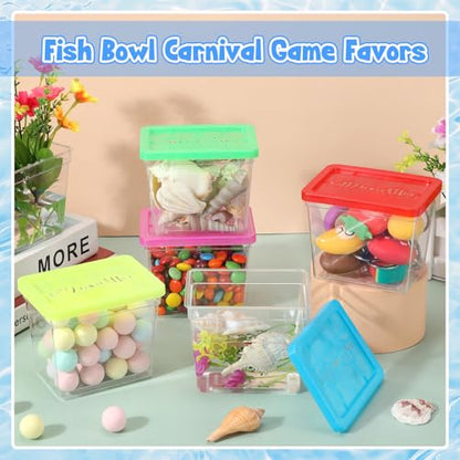 30 Pack 12oz Plastic Fish Bowls with Lids Reptile Terrariums Carrier Cage Hatching Container Rectangle Gold Fish Bowls for Adults Candy Carnival Prizes Centerpieces and Party Decoration