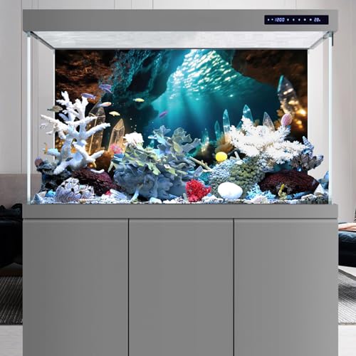 AWERT 48x18 inches Fantasy Garden Aquarium Background Under The Sea Background Sunshine Underwater Bubble Coral Rock Crystal Climbing Pet Background Decoration - size: 48x18in/120x45cm