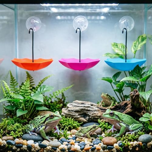 6-Pack Reptile Terrarium Decorations - Umbrella Shaped Frog Habitats with Suction Cups, Creative Climbing Platform & Feeding Dish for Tree Frog, Toad, Tadpole, Aquatic Pets