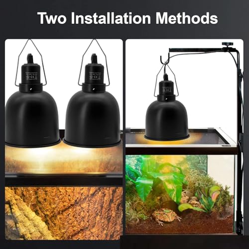 Rosvola Reptile Light Fixture, 5.5 Inch Deep Dome Light Fixture, Multifunctional Aluminum Reptile Dome Light Fixture, Reptiles Heat Lamp Fixture for UVB Bulb Basking Heat Bulb