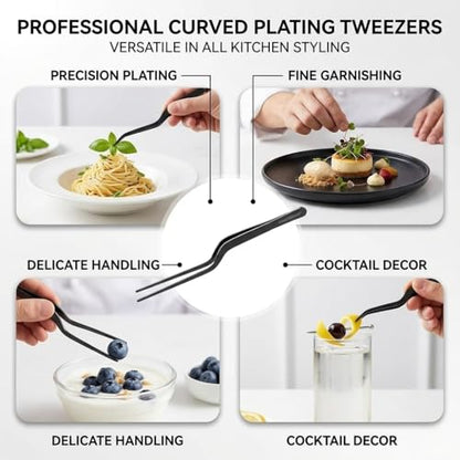 CREATIVECHEF 8 Inch Curved Stainless Steel Precision Kitchen Cooking Multi-function Tweezers Culinary Offset Tweezer Tongs (8" Curved, Bronze) - color: Red