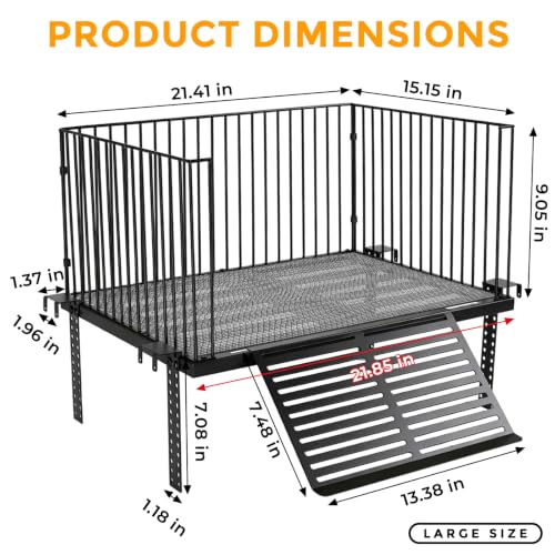 Turtle Basking Platform with Ramp, for 40-150 Gal Tank | Sliding hooks adjust water depth easily. Fits 22-24 inch rim. Rust-proof SS, non-slip ramp for safe climbing.