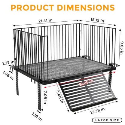 Turtle Basking Platform with Ramp, for 40-150 Gal Tank | Sliding hooks adjust water depth easily. Fits 22-24 inch rim. Rust-proof SS, non-slip ramp for safe climbing.