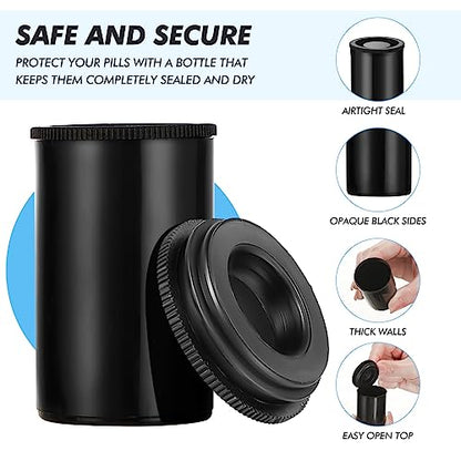 JOVITEC 100 Pcs Plastic Film Canister Holder 35 mm Empty Camera Reel Containers Storage Containers Case with Lids for Small Accessories Fish Hook Film Beads(Black) - color: Black