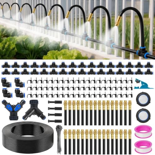Drip Irrigation System 200FT 5/16", 2026-Upgrade Garden Sprinkler Kit with 32PCS 360° Adjustable Copper Nozzles, Automatic Misting Watering System for Raised Beds, Greenhouse, Lawn, Patio, Yard - size: 200FT