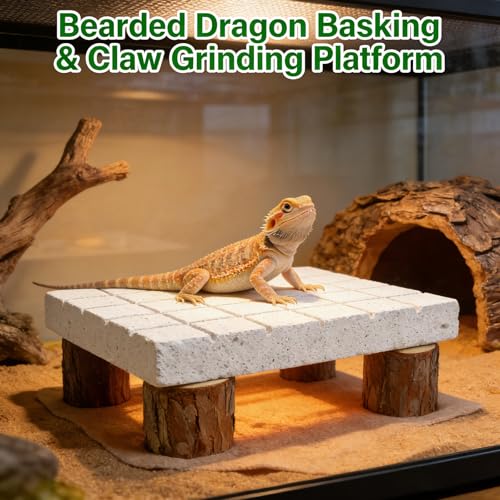 Bearded Dragon Tank Accessories Shedding Rock Reptile Basking Platform | Calcium Stone & Wood Pile, Dead Skin Removal, Claw Grinding Block, Natural Terrarium Habitat Decor, Ideal Basking Lizard