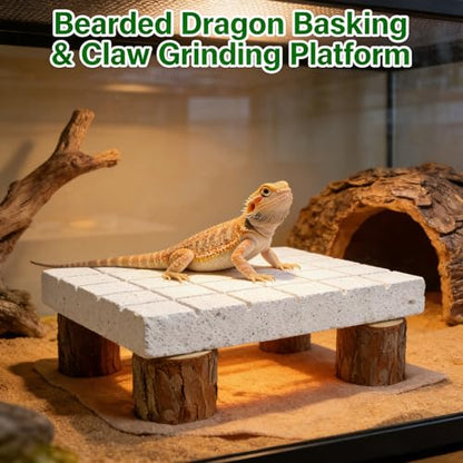 Bearded Dragon Tank Accessories Shedding Rock Reptile Basking Platform | Calcium Stone & Wood Pile, Dead Skin Removal, Claw Grinding Block, Natural Terrarium Habitat Decor, Ideal Basking Lizard