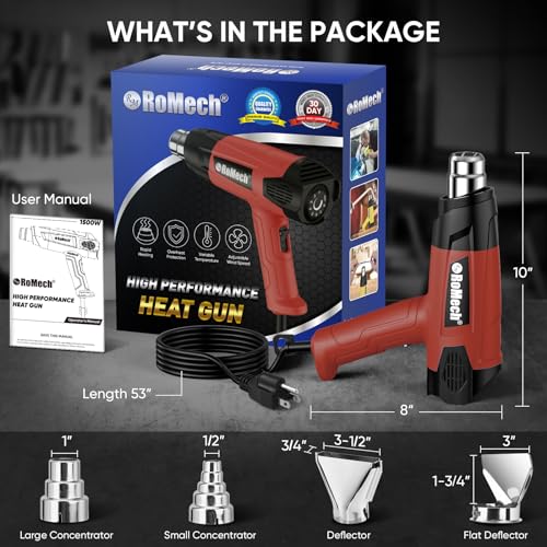 1500W Heavy Duty Heat Gun, Variable Temperature Control Hot Air Gun Kit with 2 Air Flow 120°F~1200°F and 4 Nozzles for Crafts Shrink Wrap (Red) - color: Red