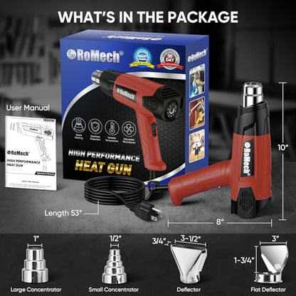 1500W Heavy Duty Heat Gun, Variable Temperature Control Hot Air Gun Kit with 2 Air Flow 120°F~1200°F and 4 Nozzles for Crafts Shrink Wrap (Red) - color: Red