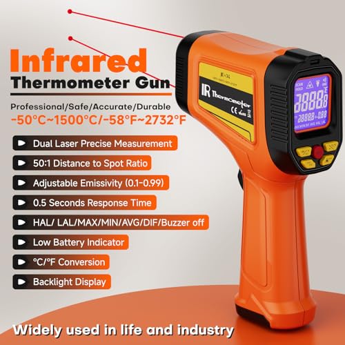 Infrared Thermometer Temperature Gun 2732°F 50:1 Dual Laser | IR Temp Gun for Industrial Furnace Kiln Foundry Steel Welding HVAC Engine Diagnostic Maintenance Tool - color: -58°F to 2732°F ，Dual-Laser