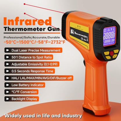 Infrared Thermometer Temperature Gun 2732°F 50:1 Dual Laser | IR Temp Gun for Industrial Furnace Kiln Foundry Steel Welding HVAC Engine Diagnostic Maintenance Tool - color: -58°F to 2732°F ，Dual-Laser