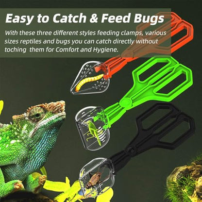 Romansk 3 Pack Reptile Feeding Clamp | Reptile Poop Scoop Reptile Feeding and Cleaning Tool for Gecko Lizard Bearded Dragon and Other Small Animals