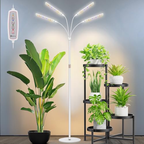 Kullsinss Grow Lights for Indoor Plants, 4-Head Full Specturm Plant Grow Light with 4/8/12/16H Timer, 3 Color Modes, 5 Brightness, 24-68.7in Height Adjustable Floor Growing Lamp for Tall Large Plants - color: 4 Heads (White)