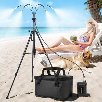 Portable Standing Misting System, 4.8FT Adjustable Tripod Base | 12,000mAh Pump, 20L Bucket, 4 Misting Nozzles, Stand Mister For Backyard, Pool, Beach, Camping, Picnic, RV - size: with Adjustable Stand