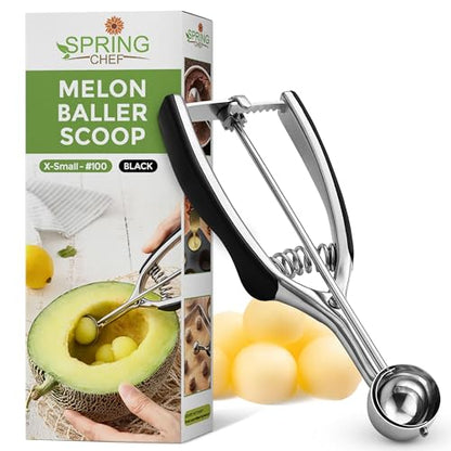 Spring Chef Extra Small Stainless Steel Melon Baller Scoop, #100, Black | Mini Cookie Scoop for Baking with Trigger Release, Watermelon Scooper, 0.6 Tablespoon (Tbsp), Fruit Scooper and Baller - color: Black, size: #100 - X-Small - 0.6 Tbsp