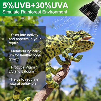 UVB Reptile Light Bulb 5.0, 5W LED High Intensity UV Replacement Lamp Bulbs for Tropical Reptiles Bearded Dragon Hermit Crab Turtle Leopard Gecko Tank Chameleons Iguanas Snake - 1 Pack - size: UVB5.0