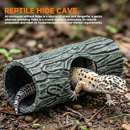 Magnetic Crested Gecko Hide - Resin Hollow Log Cave, Reptile Hide Cave, Reptile & Amphibian Habitat Hideouts, Climbing Toy Reptiles Tank Accessories Terrarium Decor