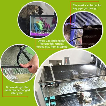 Magnetic Fish Tank Cover Net Aquarium Lid Mesh Top Hood Cut to Any Size Ventilation Transparency Anti-Jumping Aquarium Cover (39"X19") - color: Grey