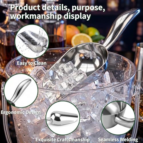 304 Stainless Steel Ice Scoop 22oz Heavy Duty Metal Ice Scooper Rustproof | Ice Scoop with Ergonomic Grip Handle and Dishwasher Safe Perfect for Ice Maker Freezer Kitchen Bar Party Wedding Coffee Shop - size: 3