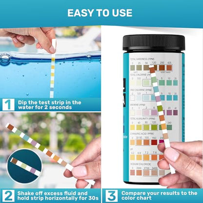 Pool Test Strips 8-in-1, 150 Quick and Accurate Pool and Hot Tub Test Strips - Pool Water Testing Kit for Chlorine, Bromine, pH, Hardness, More - All in 1 Swimming Pool Test Strips by JNW - style: 150 STRIPS - 8 IN 1 POOL TEST STRIPS