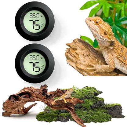 Vodolo 2PCS Reptile Thermometer and Humidity Gauge,Digital Adhesive Reptile Terrarium Hydrometer,Bearded Dragon Tank Accessories,Pet Humidity Meter Supplies for Leopard Crested Gecko,Snake,Lizard - size: 2PCS Rounded