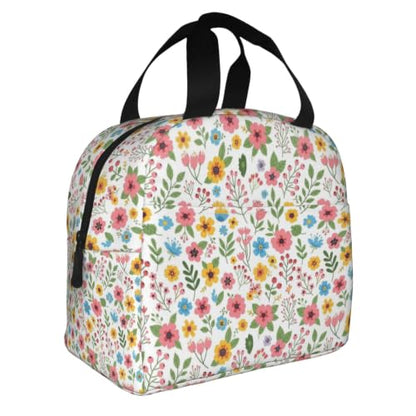 Adult Flower Print Insulated Lunch Box Cooler | Flower Pink, Waterproof Nylon Thermal Tote, Lightweight Portable Cooler for Daily Commute - color: Pattern (844)