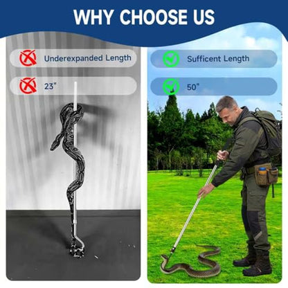 Snake Hook, 50" Reptile Snake Hook Heavy Duty Long for Ball Python Rattlesnakes Rattle Copperhead Removal with Sponge Grip and Stainless Steel Rubber Tip Hook(50inch) - size: 50inch