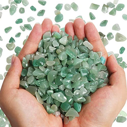 QICQDRAM Polished Gem Stones Rocks Green Aventurine Crystals Natural 1LB | Small Tumbled Stones Crystal Chips Bulk for Healing Crystals Fish Tank Gravel Vase Filler (405g/14.28oz) - color: Green Aventurine