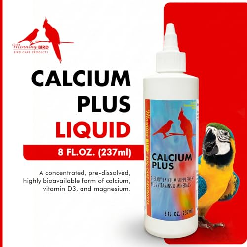 Calcium Plus Liquid for Birds – Calcium Supplement with Vitamins and Minerals for Strong Eggshells, Healthy Bones - Support Growth, Breeding, and Wellness for All Birds 8 Fl Oz | Calcium Supplement - Supports Healthy Growth, Bone Strength, Breeding, Brain