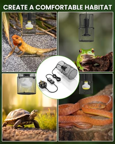GlowUp Retractable Reptile Heat Lamp Lampshade Holder,150 Watt Ceramic Heat Emitter Guard with Anti-hot Bracket,ON/Off Switch for Chick,Lizard,Snake,Turtle,Plant (Bulb Not Included)