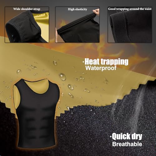 Sauna Vest for Men Waist Trainer, Sleeveless Mens Sweat Sauna Suit Shirt Compression Tank Top - color: Golden Inner, size: XX-Large-3X-Large