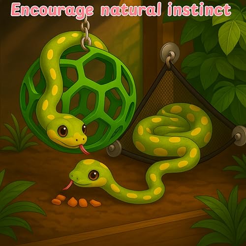 Snake Enrichment Toys Ball with Hammock, Reptiles Climbing Toy Hammock, Small Snakes Enrichment Toys Activity Ball With Chain, Snake Tank Accessories, Crested Gecko Tank Accessories (Green, L) - color: Green