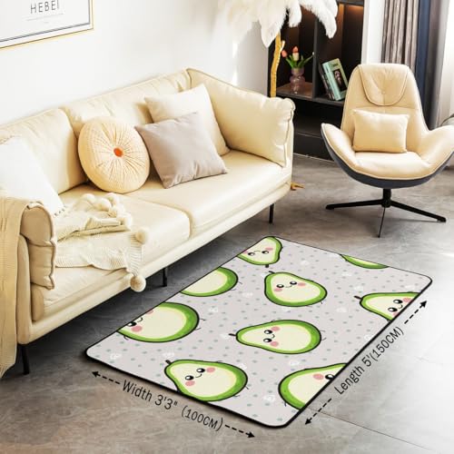 Erosebridal Avocado Area Rug for Kids Boys Girls Green Kawaii Yellow Avocado Area Runner Rug 3x5 Cartoon Avocado Accent Rug Set Fruits Food Area Rugs Machine Wash Dry - color: Multi 16, size: 3'x5'