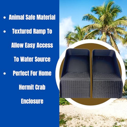 Hermit Crab, Lizard, Turtle, Amphibian XL Watering Pool | Platform Pool Accessory with Access Ramp for Pet Habitats | 9.75" x 5" | Made in USA (X-Large) (Salt + Fresh, Black) - color: Salt + Fresh, Black