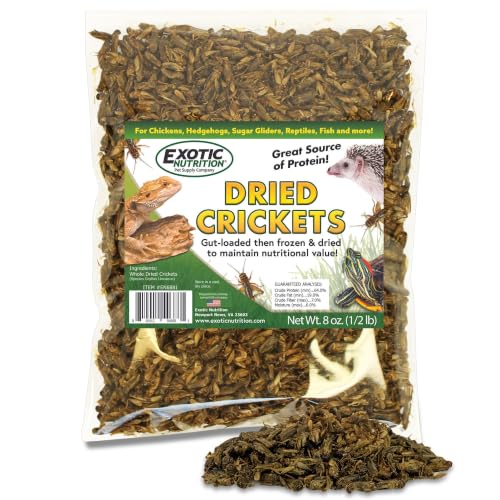 1/2 Pound Dried Crickets - High Protein Insect Treat - Chickens, Wild Birds, Hedgehogs, Bluebirds, Reptiles, Sugar Gliders, Opossums, Skunks, Lizards, Bearded Dragons, Fish, Turtles 8 oz. (1 Pack)