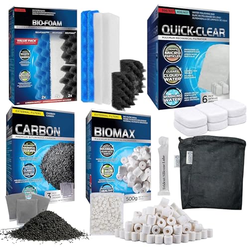 Filter Media 306/307 Filter Media Canister Filter Maintenance & Replacement Filter Media Kit, Including Trident Nova Mesh Bags(Quick Clear/Water polishing Pad, BioFoam, Activated Carbon, Biomax) - size: 306/307