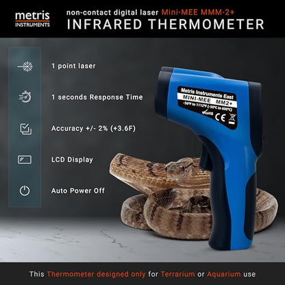 Metris Digital Infrared Thermometer for Aquarium Fish Tank, Reptile, Snake, Terrarium Accessories, Automotive, Laser Temperature Gun with 1-Point Aiming, MMM-2