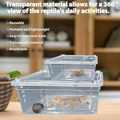 PINVNBY Reptile Feeding Box 8 PCS Snake Breeding Box Reptile Transport Container 7.48"x4.92"x2.95" Portable Habitat Plastic Cricket Cage for Lizard Spider Scorpion Gecko Tortoise Treefrog